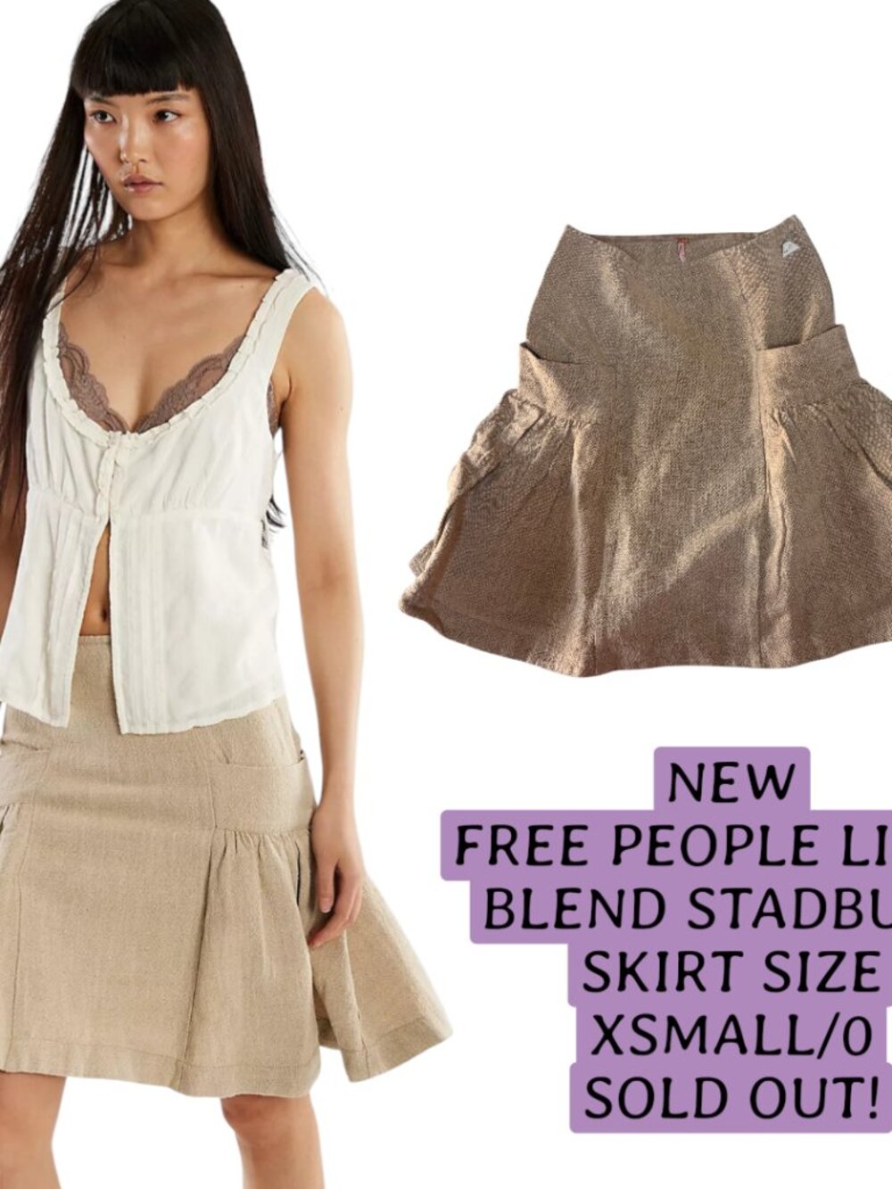 NEW FREE PEOPLE STANSBURY LINEN BLEND A LINE SKIRT SIZE X SMALL 0 SOLD OUT!